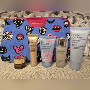 Estée Lauder Travel Skincare Set with Blue Printed Pouch